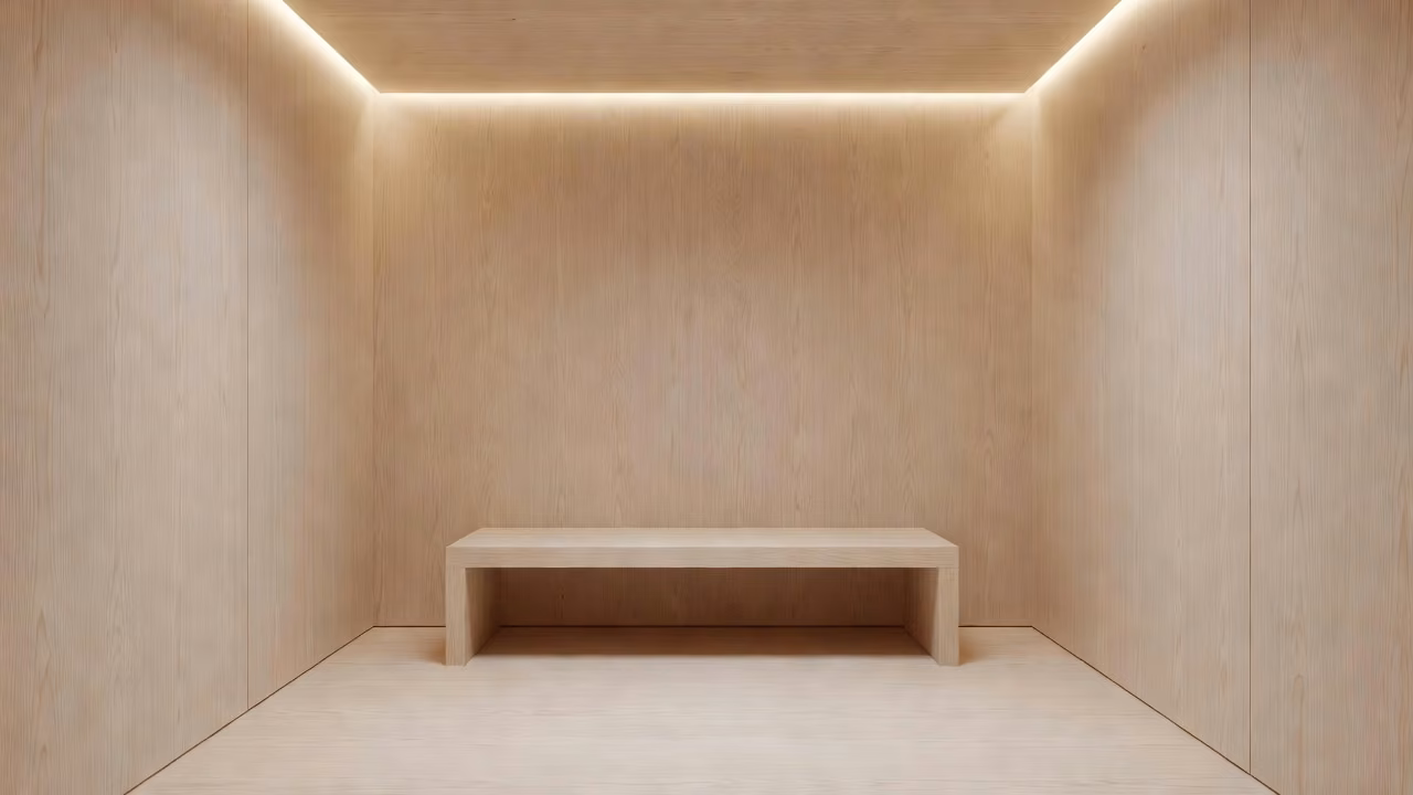 Modern minimalist sauna with light wood paneling